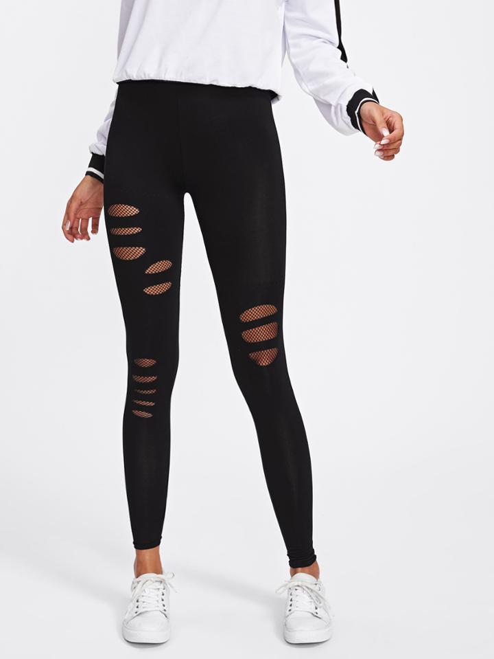 Shein Ripped Front Fishnet Insert Leggings