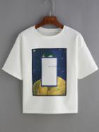 Shein White Crew Neck Print T-shirt