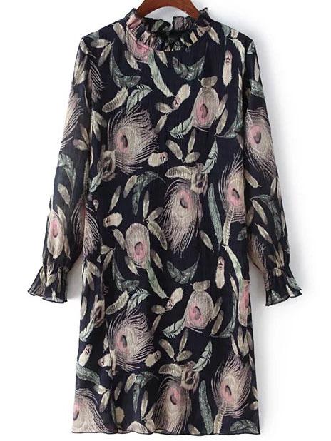 Shein Ruffle Collar Feather Print Dress