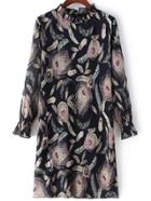 Shein Ruffle Collar Feather Print Dress