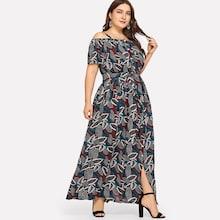 Shein Plus Button & Pocket Up Belted Botanical Dress