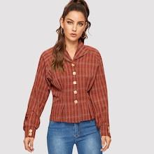Shein Tartan Plaid Single Breasted Blouse
