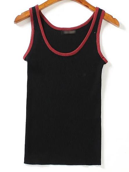 Shein Black Round Neck Knit Minimalist Slim Vest