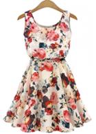 Rosewe Elastic Waist Floral Print Skater Dress