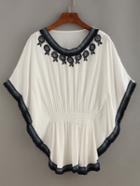 Shein Embroidery Woven Tape Trimmed Poncho Blouse