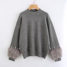 Shein Rhinestone And Faux Fur Embellished Cuff Jumper