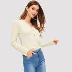 Shein V Neck Button Up Tee