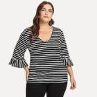 Shein Plus V-neck Bell Sleeve Striped Tee