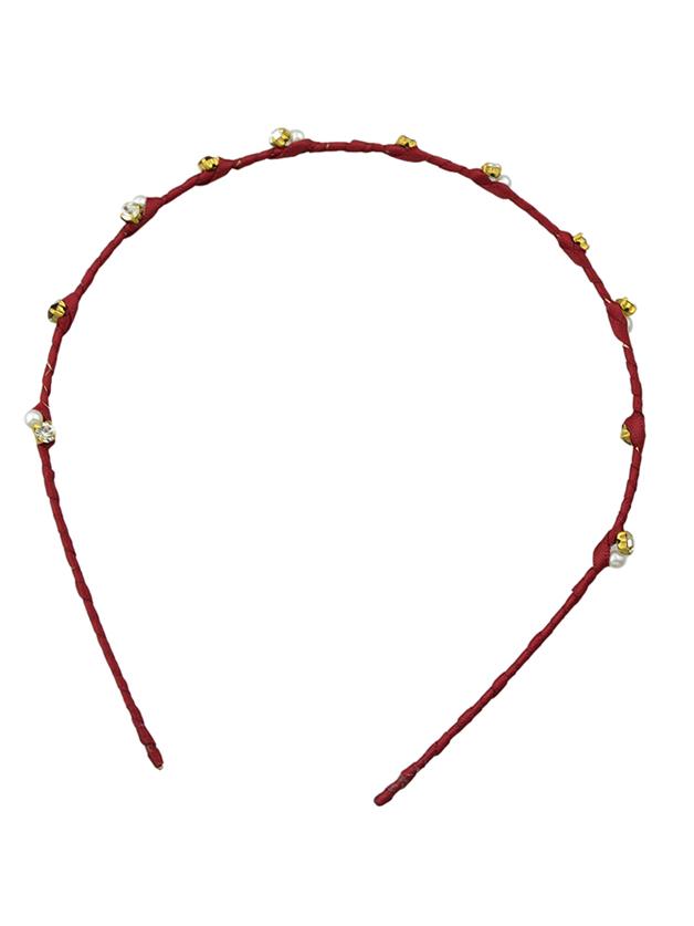 Shein Red Cute Pearl And Rhinestone Thin Hair Band