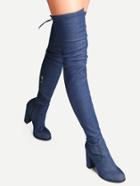 Shein Blue Denim Point Toe Tie Back Knee Boots