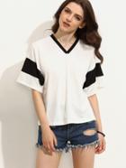 Shein Black And White V Neck Short Sleeve T-shirt