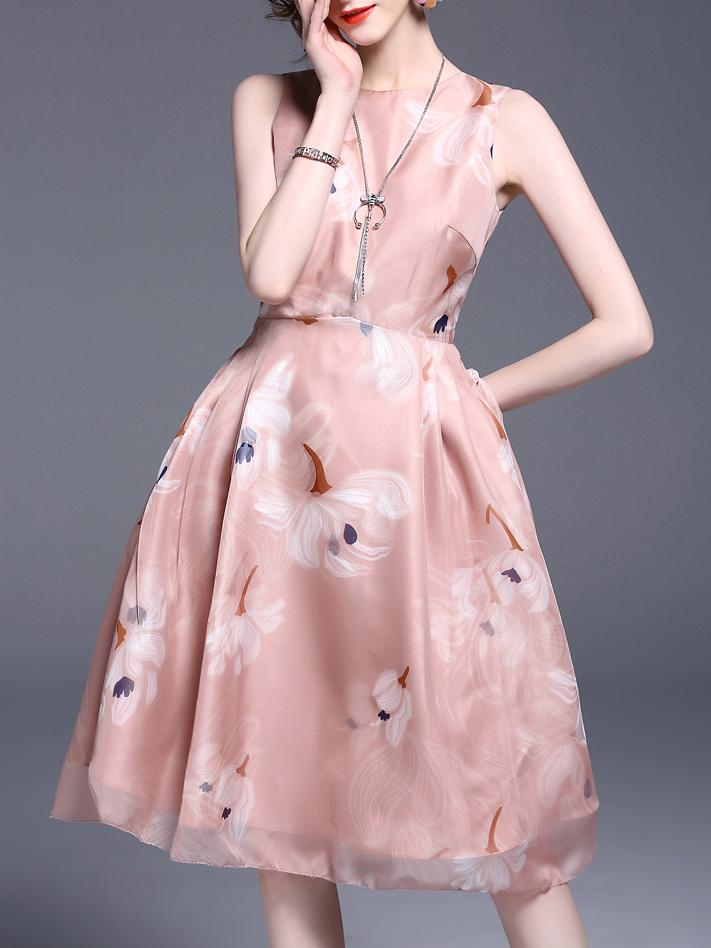 Shein Backless Bowknot Flowers Print Dress