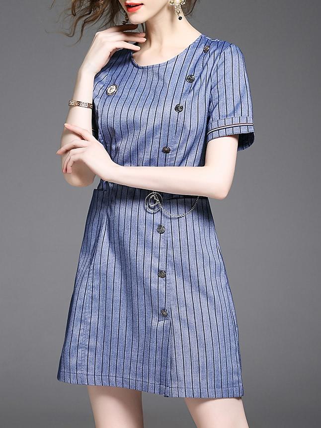 Shein Striped Belted Sheath Dress
