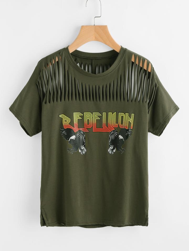 Shein Graphic Print Ripped T-shirt