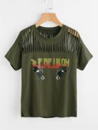 Shein Graphic Print Ripped T-shirt