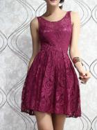 Shein Burgundy Sleeveless Backless Lace Dress