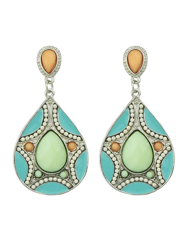 Shein Green Women Drop Imitation Gemstone Earrings