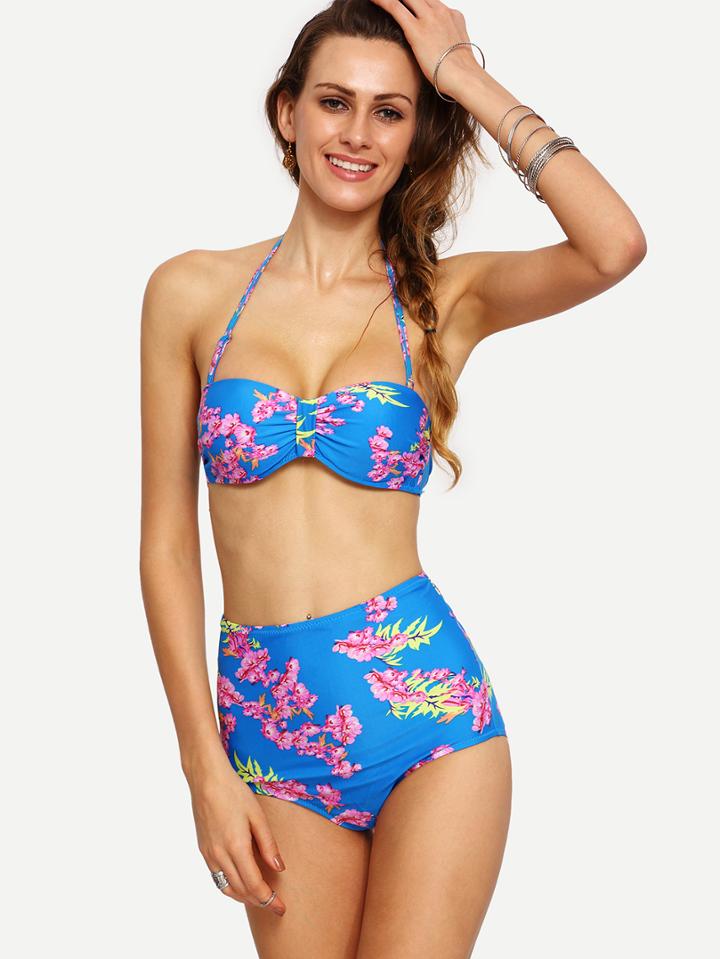 Shein Blossom Print High Waist Bikini Set