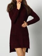 Shein Burgundy High Neck High Low Sweater Dress
