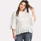 Shein Plus Trumpet Sleeve Eyelet Embroidered Ruffle Top