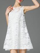 Shein White Organza Embroidered Beading Dress