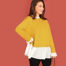 Shein Plus Frill Trim Mixed Media Sweatshirt