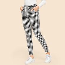 Shein Drawstring Waist Houndstooth Pants
