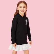 Shein Girls Ruffle Hem Star Print Hoodie Dress