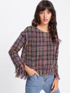 Shein Fringe Trim Dip Hem Tweed Top