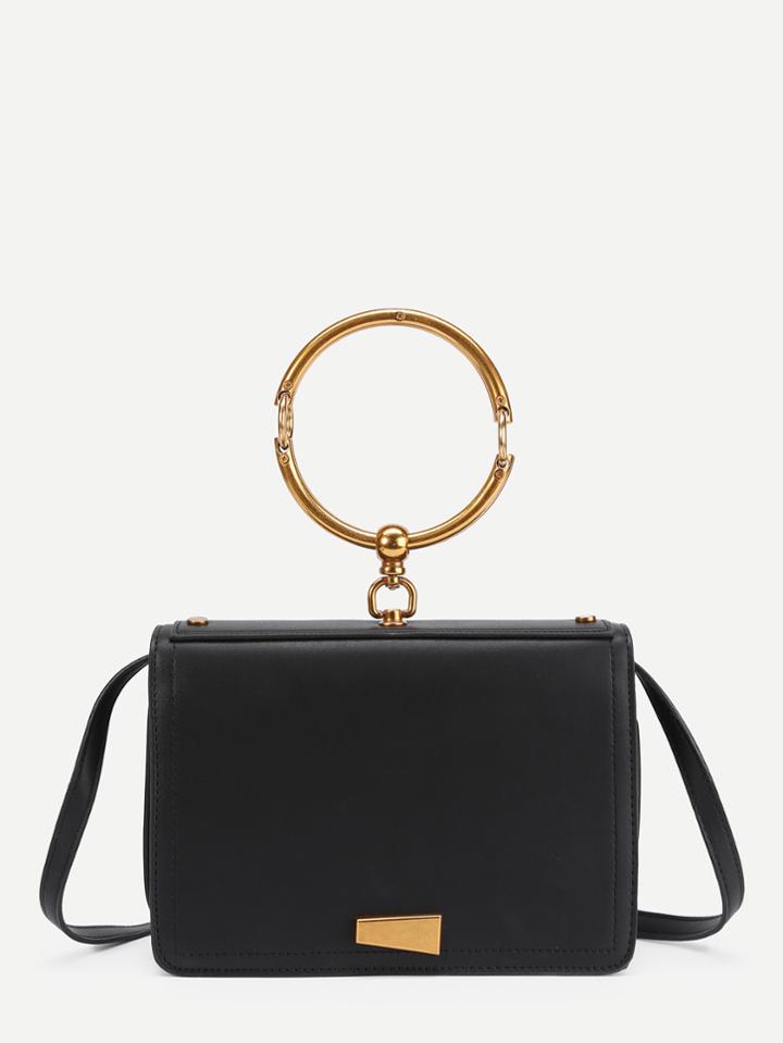 Shein Metal Detail Pu Shoulder Bag With Ring Handle