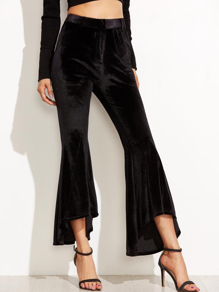 Shein Black Crop Velvet Flare Pants