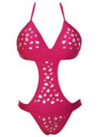 Rosewe Rhinestone Decorated Halter Neck Rose Monokini