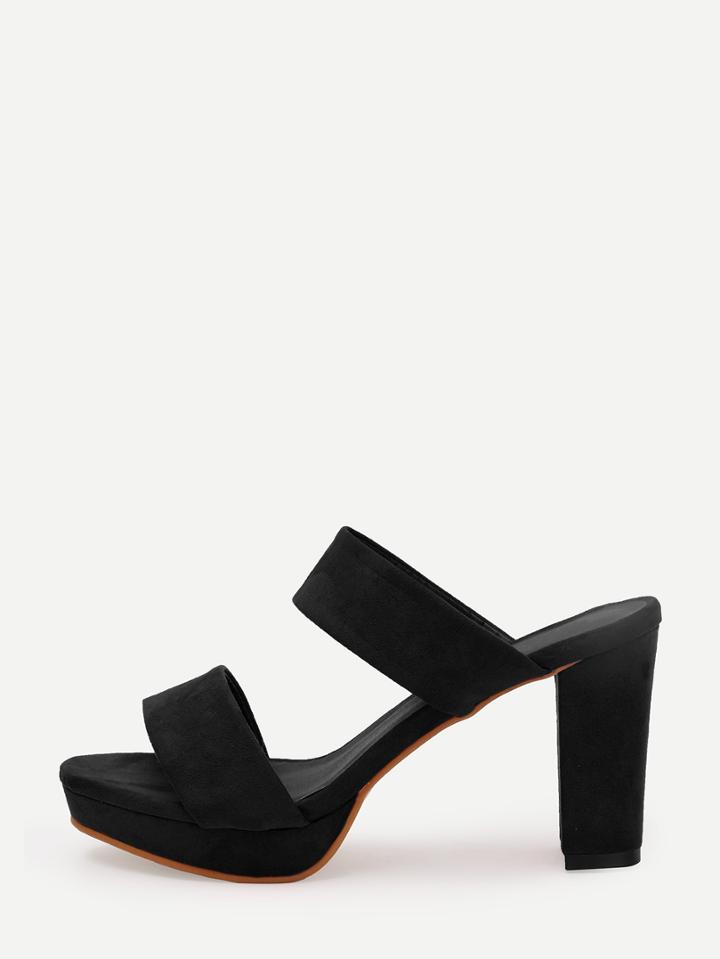 Shein Black Faux Suede Double Strap Platform Mules