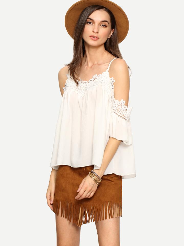 Shein White Cold Shoulder Chiffon Shirt