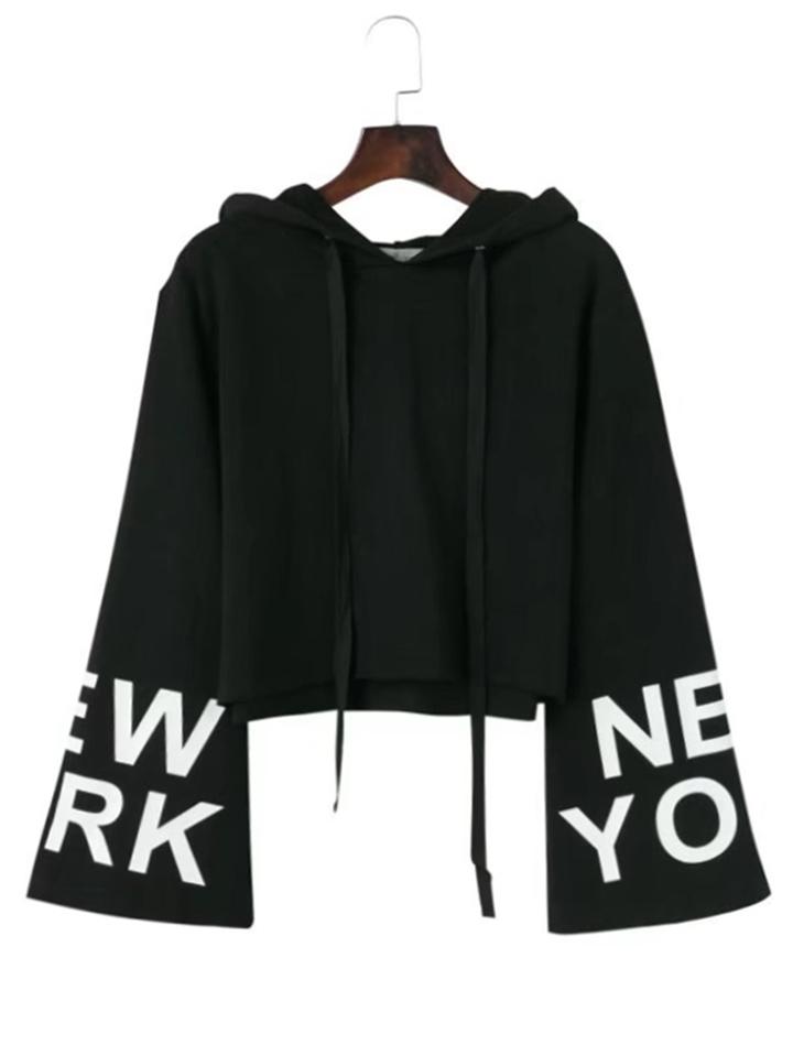Shein Slogan Cuff Crop Hoodie