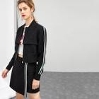 Shein Flap Front Striped Sleeve Jacket & Wrap Skirt Set