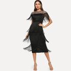 Shein Sheer Yoke Layered Fringe Detail Dress