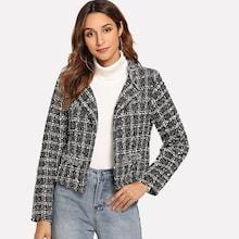 Shein Raw Trim Plaid Coat