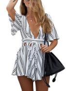 Shein Deep V Striped Cutout Jumpsuits