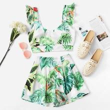 Shein V Neck Tropical Print Top & Shorts Set
