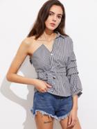 Shein One Shoulder Asymmetrical Self Tie Gingham Blouse