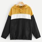 Shein Plus Color-block Drawstring Hooded Jacket