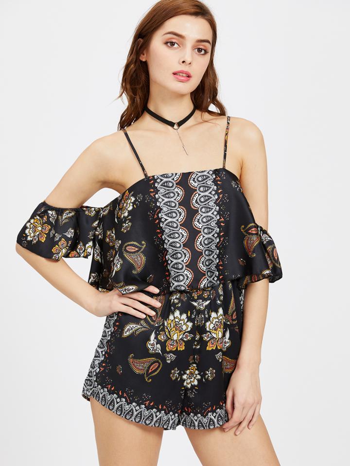 Shein Paisley Print Cold Shoulder Playsuit