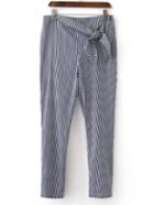 Shein Black And White Verticals Striped Bow Tie Pants