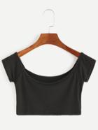 Shein Black Boat Neck Crop T-shirt