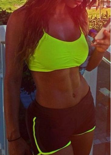 Rosewe Fluorescent Green Bra And Black Panty Swimsuit