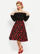 Shein Cherry Print Flounce Layered Neckline Contrast Dress