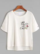 Shein Beige Slogan Print High Low T-shirt