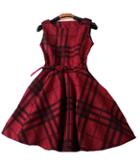Shein Burgundy Checkered Boat Neck Belted Skater Dress
