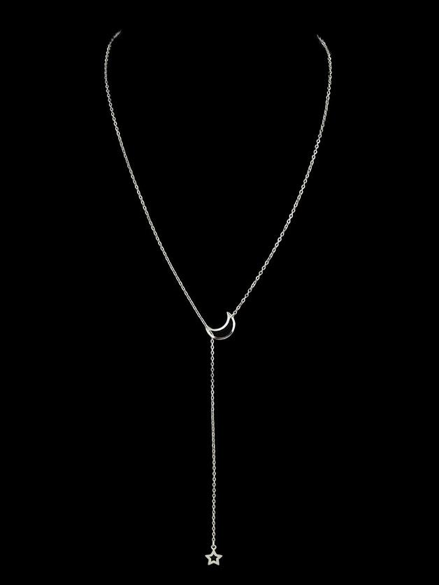 Shein Silver Crescent Y-shaped Necklace